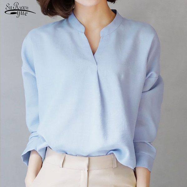 

autumn solid chiffon women shirts office lady elegant pullover blouse long sleeve plus size female clothing 12379 210508, White