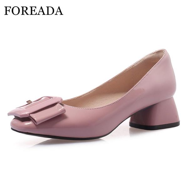 

dress shoes foreada women high heels spring patent leather chunky buckle square toe pumps lady red plus size 33-43 9, Black