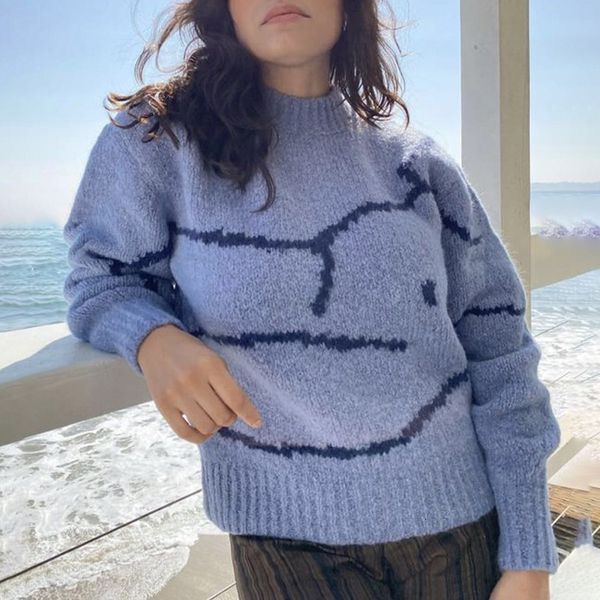 

sweater 2021 autumn and winter abstract line pattern wool women rlqj, White;black