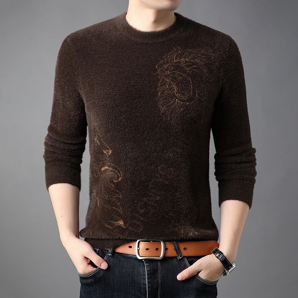 

autumn winter men's korean version leisure middle-aged and youth pullover imitation mink jacquard thickened sweater, Black