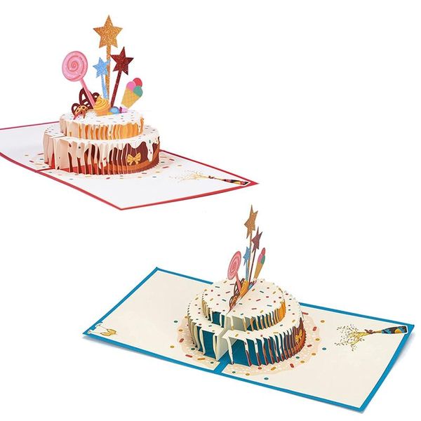 

greeting cards 3d -up birthday card with double layer cake design, envelope for family,friends,kids,women
