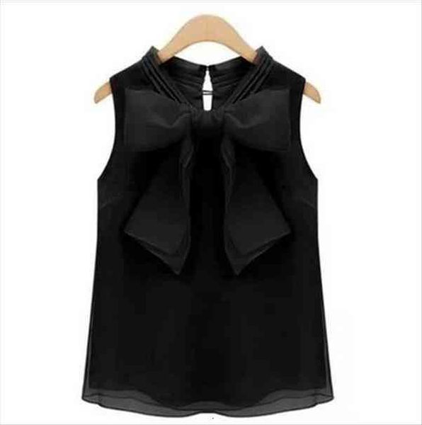

organza chiffon spring and summer womens shirt sleeveless bow, White