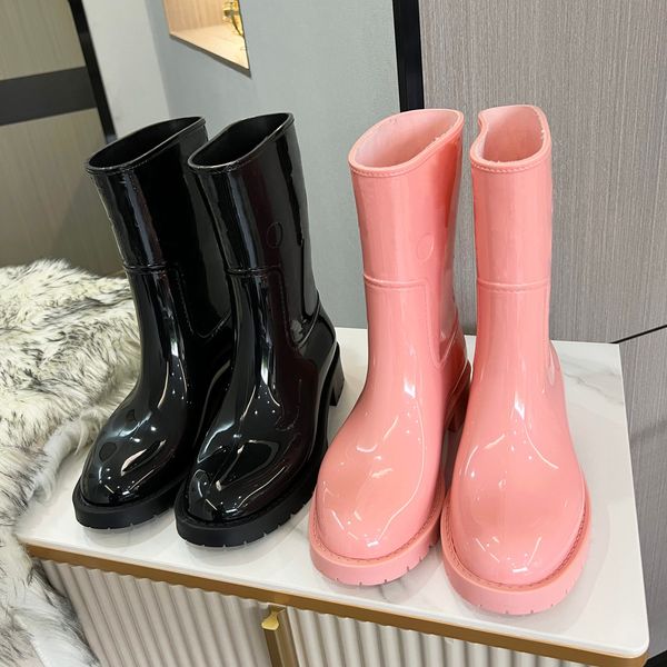 

2022 women rubber rainboots fashion platform printed water ankle boots luxury brand ladies booties shoes size 35-41, Black