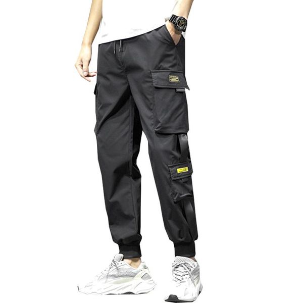 

men's pants 2021 fashion men streetwear cargo hip hop with side pocket trousers joggers for, Black