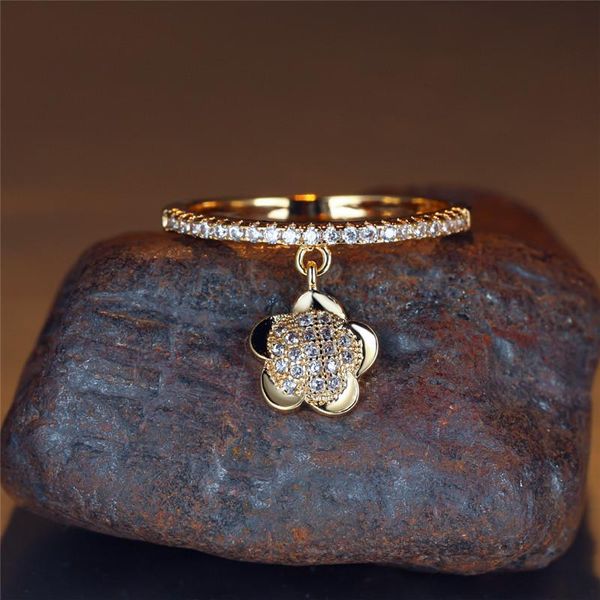 

wedding rings dainty female crystal flower pendant ring trendy gold silver color engagement charm white zircon for women, Slivery;golden