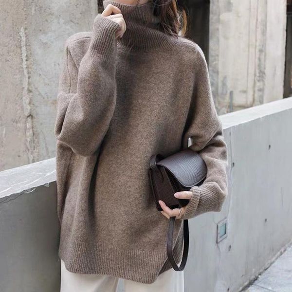 

women's sweaters turtle neck cashmere sweater women korean style loose warm knitted pullover 2021 winter outwear lazy oaf female jumper, White;black