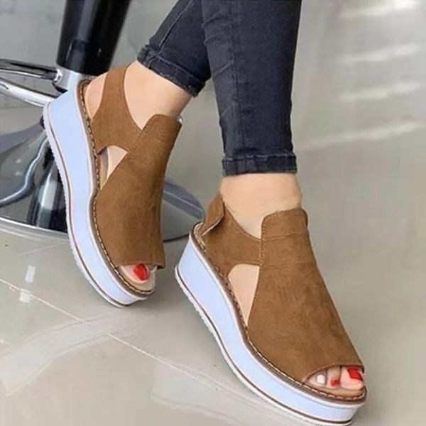 

women sandals summer flats casual shoes peep toe solid color beach platform ladies slip on wedges sale, Black