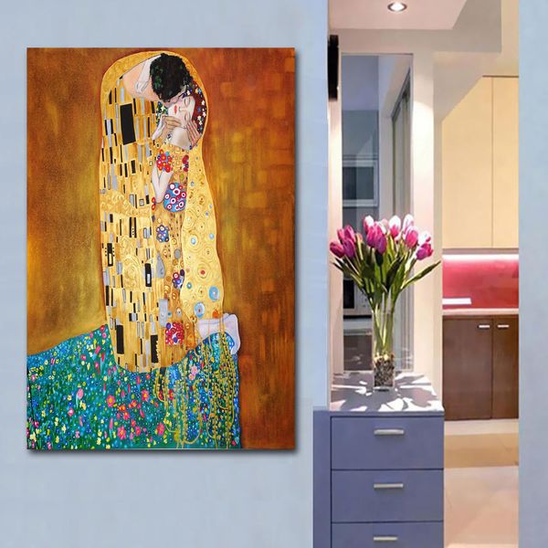 Классический художник Gustav Klimt Kiss Abstract Art Collection Collection Canvas Print Paper Plact, настенные фотографии для гостиной