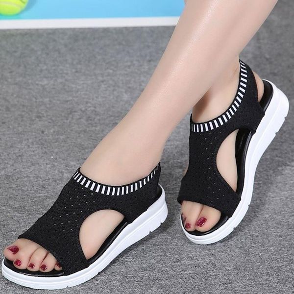 

plus size 45 fashion women sandals summer mesh breathable platform walking shoes black peep toe sandalias mujer