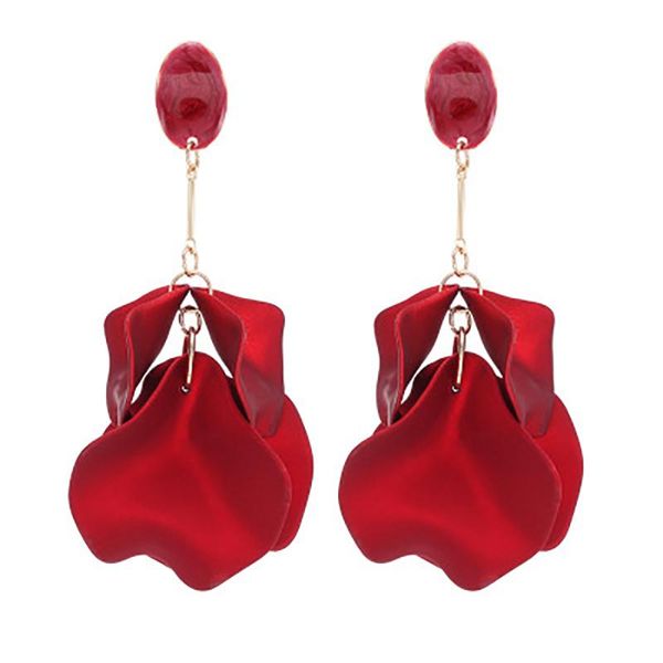 

sweet rose petals long earrings female face thin trendy temperament all-match french retro stud, Golden;silver