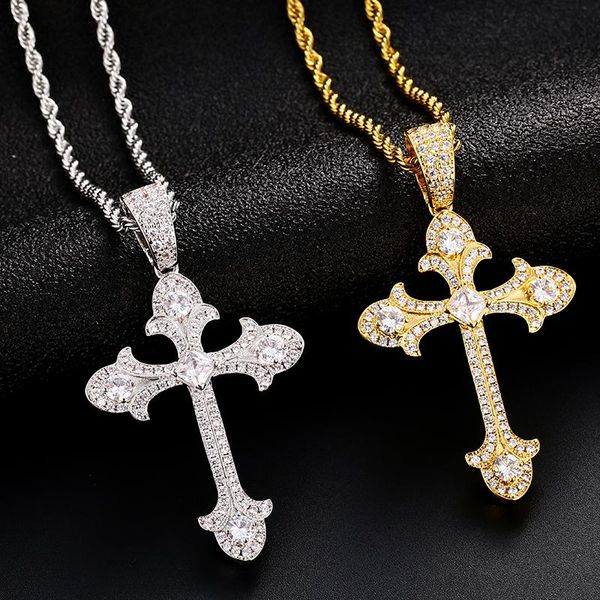 

pendant necklaces iced out cross necklace for men's hip hop women, Silver