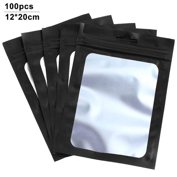 

storage bags 100pcs packaging pouch bag reusable aluminum foil easy apply with clear window leakproof matte self sealing