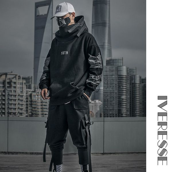 

men's casual shirts letter japan style hoodies sweatshirts men harajuku hip hop streetwear pullover techwear fluff hoddies male hooded, White;black