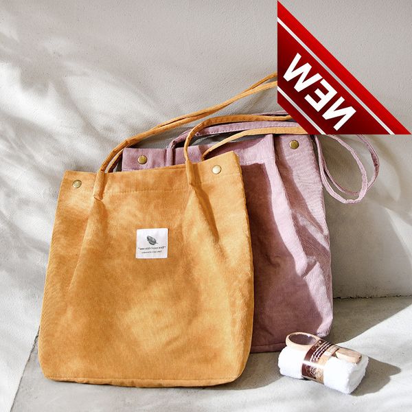 

women corduroy shopping female canvas cloth shoulder bag environmental storage handbag reusable foldable eco grocery totes