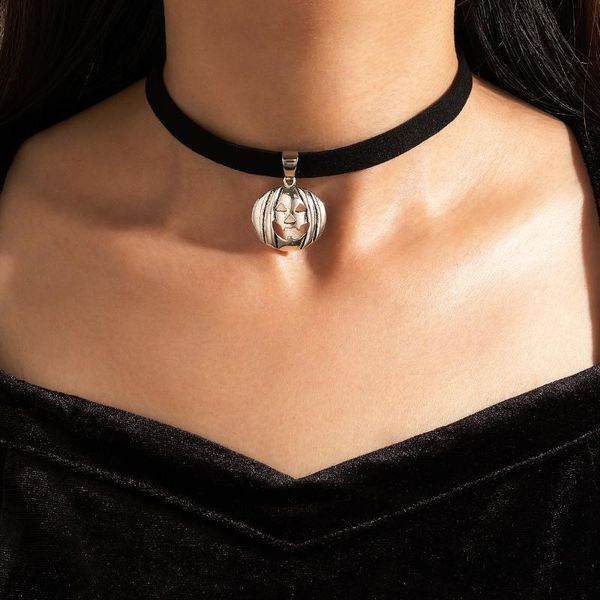 

pendant necklaces halloween pumpkin pandent necklace for women men punk leather adjustable clavicle chain choker party jewelry collar, Silver