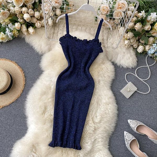 

casual dresses amolapha women knit ruffles shinner dress vestidos woman sleeveless straps, Black;gray