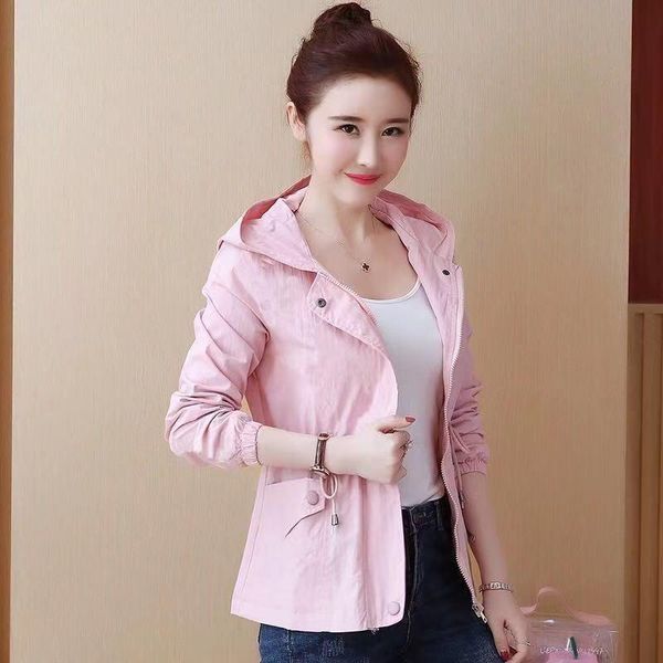 

women's trench coats 2021spring korean windbreaker wild loose hooded fashion pink jacket female student coat lining, Tan;black