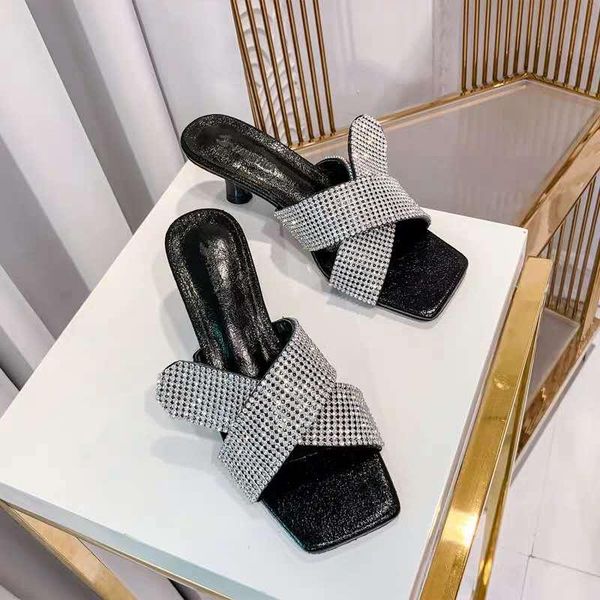 

dress shoes kmeioo fashion glitter sandals summer women bling open toe pumps cross-tie high heels slip-on slides, Black