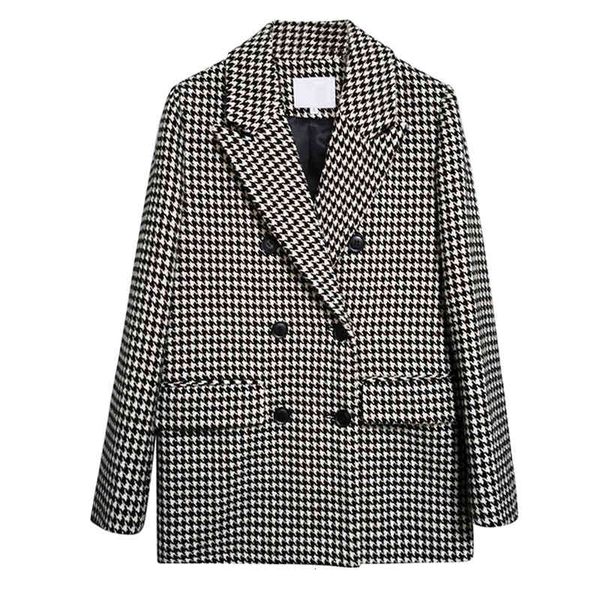 

women's suits & blazers surufeng autumn houndstooth blazer femme double breasted suit jacket women winter oversized vintage american mu, White;black