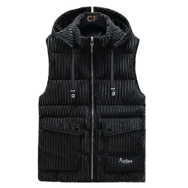 

men's vests brand men vest corduroy waistcoat winter stand-up collar sleeveless jacket slim youth cotton thick 5xl, Black;white