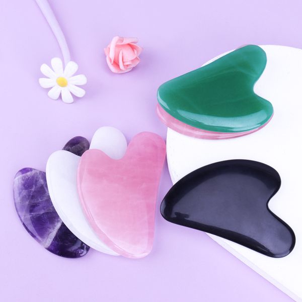 

massage stones heart-shaped aventurine amethyst jade gua sha scraping spot crystal facial guasha set face massager beauty device
