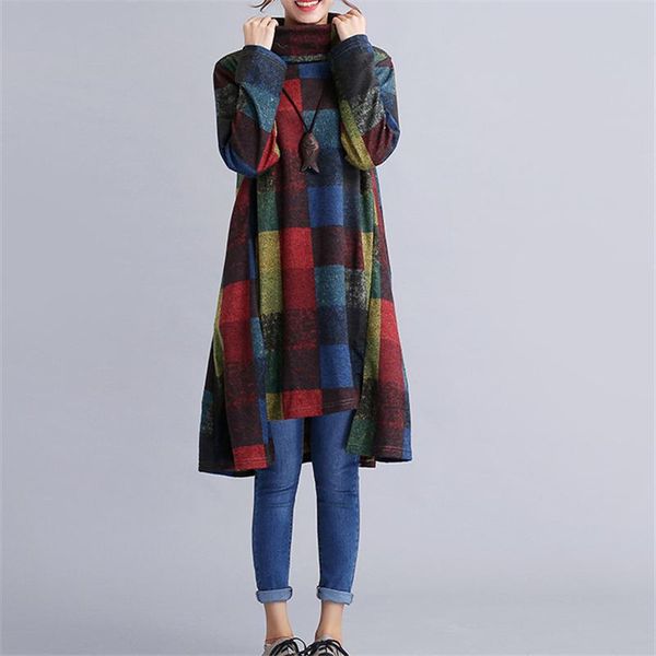 

women's wool & blends 2021 autumn winter woolen coat ladies vogue loose plus size pullover dress hit the color plaid overcoat garb ins, Black