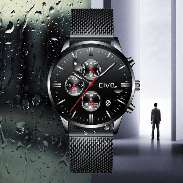 

wristwatches civo mens watches waterproof chronogra analogue quartz wristwatch business casual watch black stainless steel mesh clock, Slivery;brown