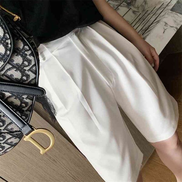 

t3934 pant shorts summer women's casual 5-point loose ins high waisted suit shorts dad pants, Black