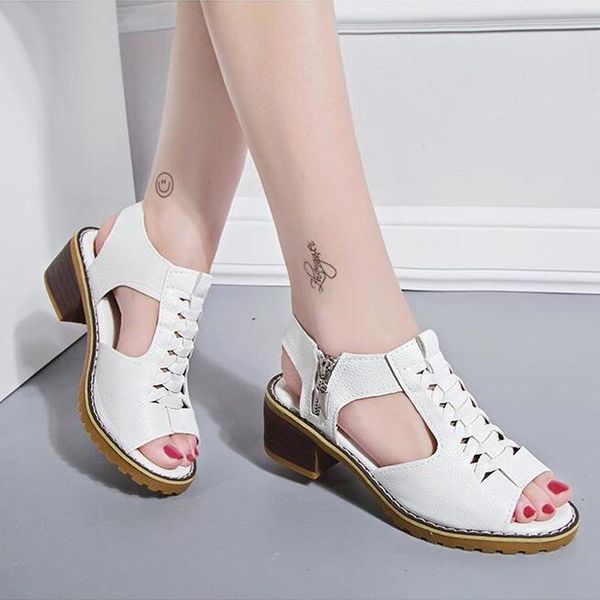

sandals summer women vintage anti-slip breathable leather casual female platform retro shoes orthopedic open toe c030, Black