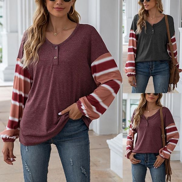 

women's t-shirt women long sleeve color block t shirt o-neck drop shoulder loose tunic tios q1qa, White