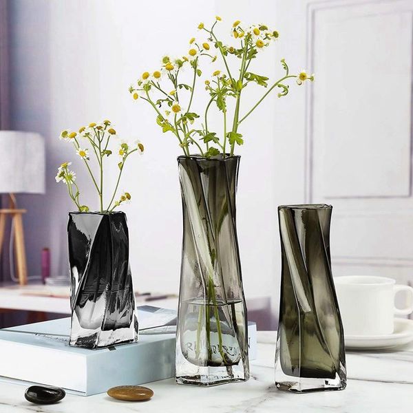 

vases 3pcs exquisite and small hurricane glass flower vase clear gray decorative for home living room table decorations