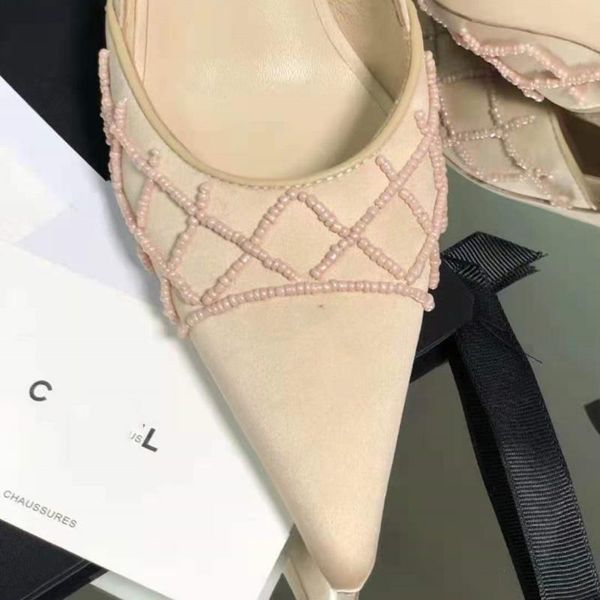 

dress shoes high-quality fashion women's 2021 spring and summer classic lace-up leather beaded pointed high heels, Black