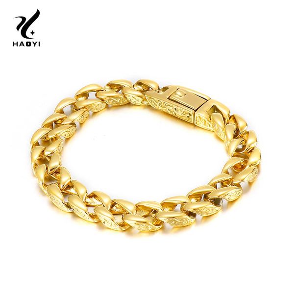

haoyi plated gold multi shape punk bracelet curb cuban chainbracelets bangle for men jewelry gifts link, chain, Black