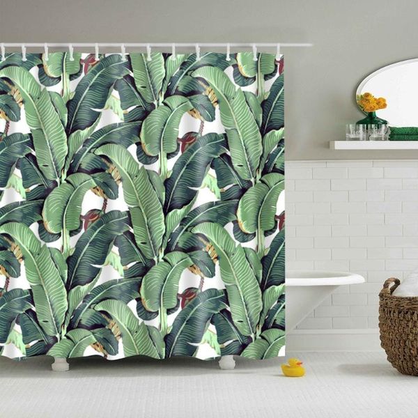 

shower curtains green tropical plants bathroom polyester waterproof curtain leaves printing for