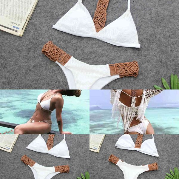 

bikini women's hand new crocheted split rope swimsuit2021, White;black