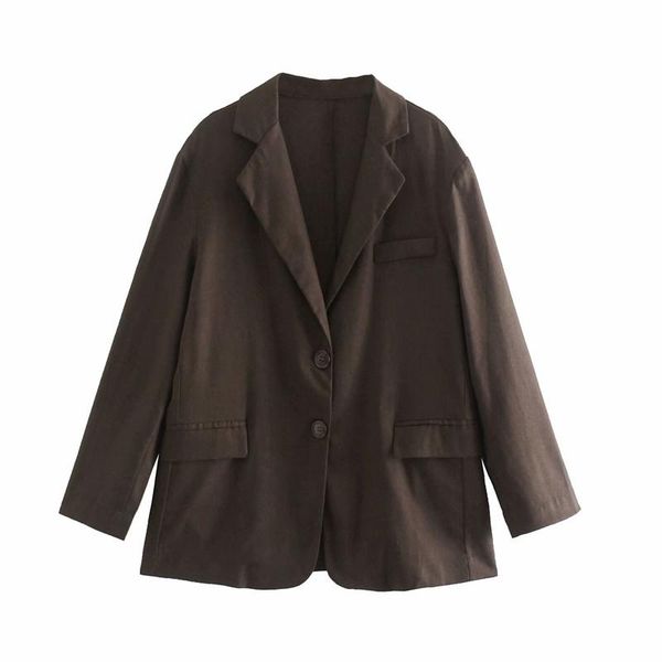 

women's suits & blazers puwd casual women linen loose brown 2021 summer fashion ladies notched collar long sleeve coat girls chic blaze, White;black