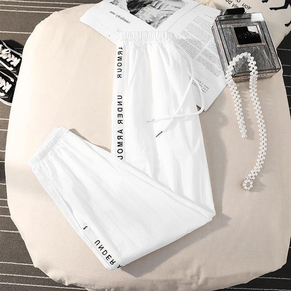 

women's pants & capris women ice silk casual hollow loose street sports nine-length quick-drying letter printing spring autumn clothes, Black;white