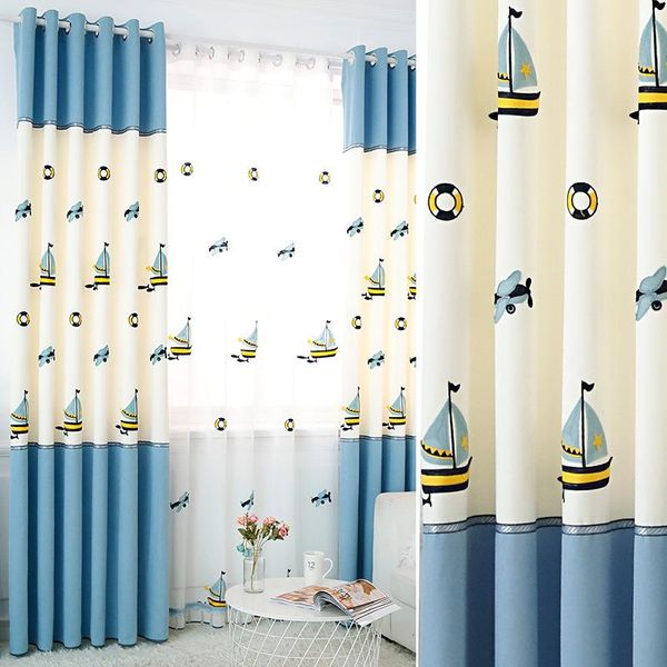 

embroidered stitching shading chenille blue cartoon curtain boys and girls children's room & drapes