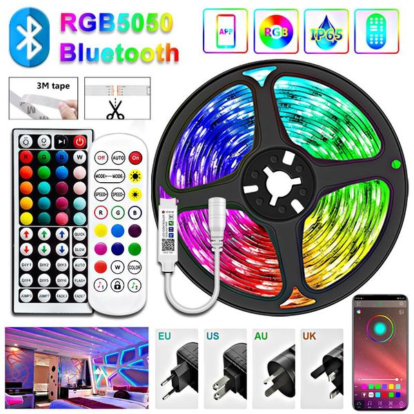 

strips led strip waterproof ribbon light rgb tape backlight music sync bluetooth remote 12v decoration lamps for room ip65/ip20