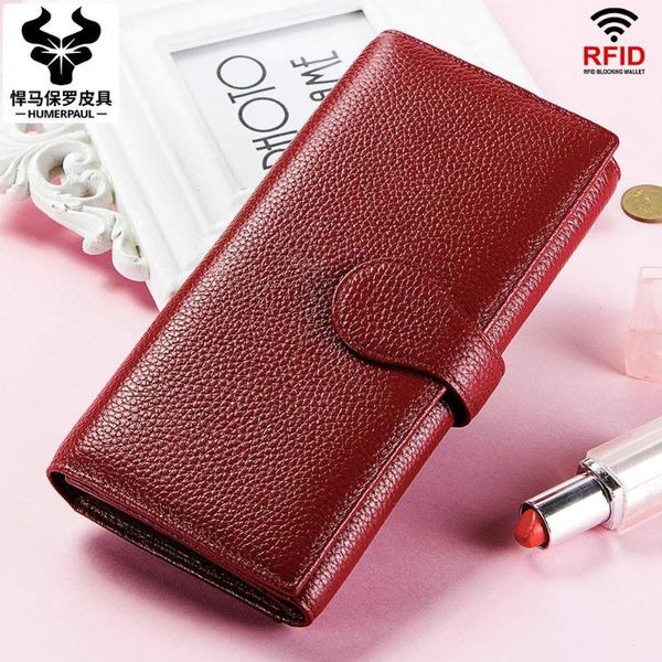 

wallets women's rfid long wallet high-end genuine leather purse female casual day clutch soft cards holder phone case, Red;black