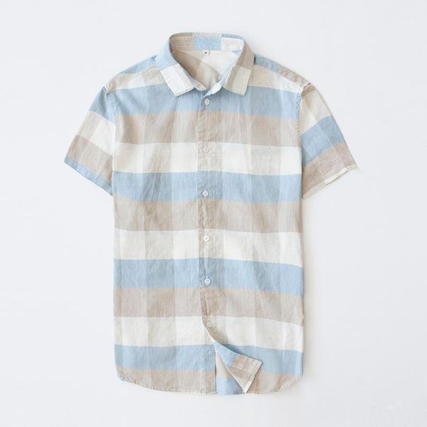 

summer short sleeve plaid shirts men casual fashion shirt loose plus size male flax comfortable chemise1, White;black