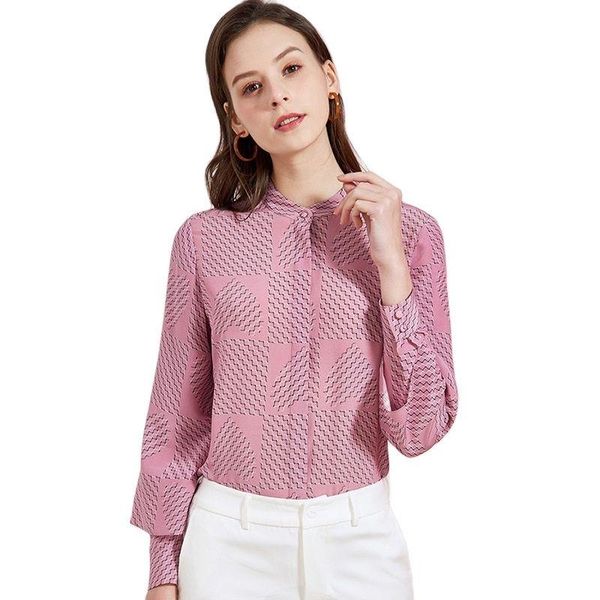 

women's blouses & shirts 2021 high grade heavy mulberry silk shirt women product european and american temperament slim print versatile, White