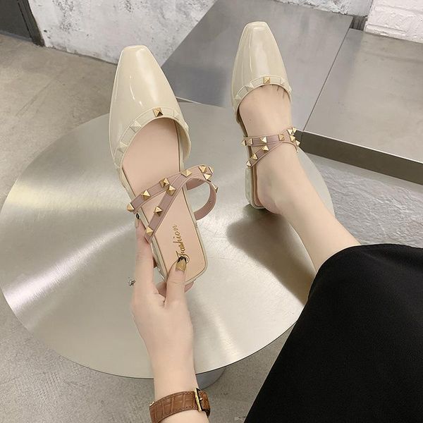 

sandals half pack of casual thick heel anti slip and wear resistant women's, Black