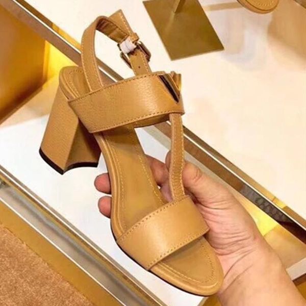 

sandals lw-1 summer women's shoes v-shaped metal buckle slippers workplace style belt thick heel fashion, Black