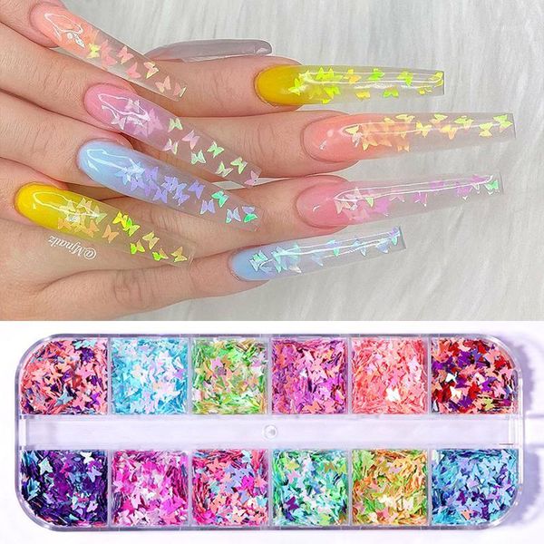 

grids butterfly nail sequins sparkly mirror slice art colorful holographics polish flakes for nails dust1, Silver;gold