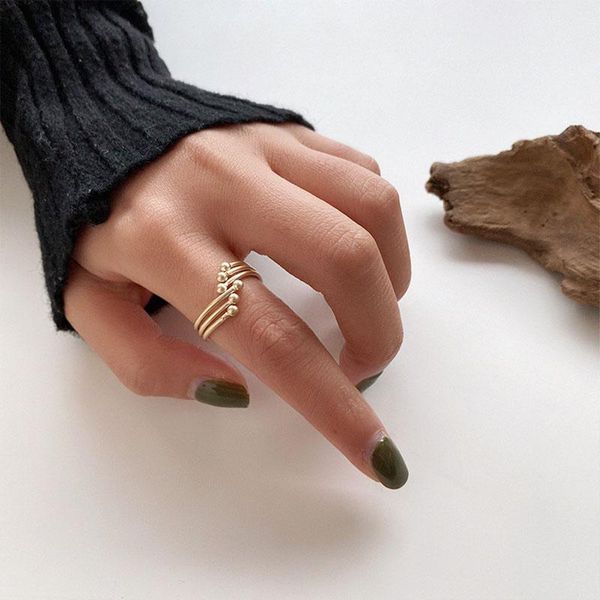 

cluster rings srcoi three ball geometric gold silver color metal adjustable fashion alloy trendy simple spherical open ring for women, Golden;silver