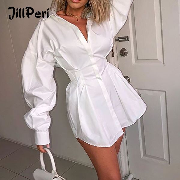 

jillperi long sleeve blazer dress women elegant office lady waist wrap white outfit ladies short mini dress vestidos, Black;white