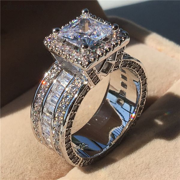 

choucong vintage ring princess cut 3ct 5a zircon sona cz 925 sterling silver engagement wedding band rings for women men gift z1121, Golden;silver