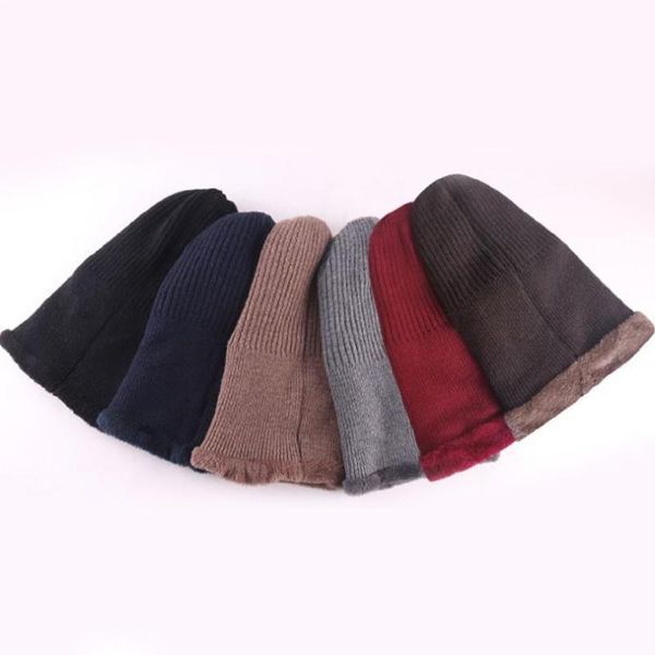 

beanies women men hat winter warm hats solid color ear protection elastic soft woolen double layers knitted cap