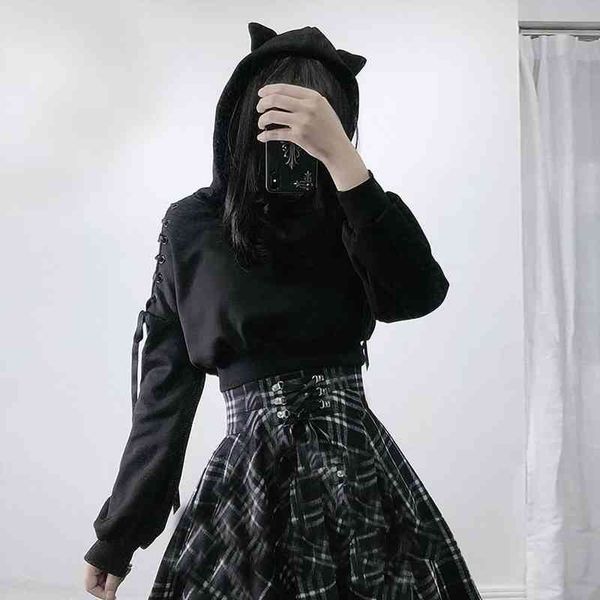 

s-5xl gothic clothes plus size hoodies womens sweatshirt autumn and winter cute gothic for women sweetshirts, Black